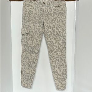 Level 99 Beige Floral Cargo Pants with Gray Label